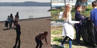Фото – Дечињата од градинката Кокиче и учениците од Кочо Рацин ги чистеа плажите и јавните површини во Дојран