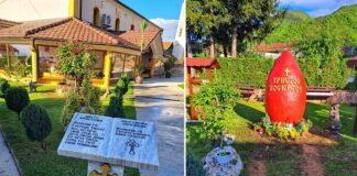 Велигденско јајце високо над два метри донација од Иље Илиев, го краси дворот „Св Пантелејмон“ во Мокриево (ФОТО)