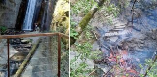 Целосно изгоре мостот видиковец со платформа пред Смоларскиот водопад кој неодамна се реновираше