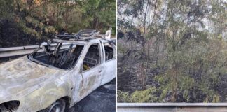 Се запали автомобил во движење на автопатот кај Миравци – пожарот кој се прошири бил целосно изгаснат