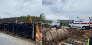 Едно лице почина а седум други се повредени откако камион со приколка се преврте на патот Валандово – Дојран