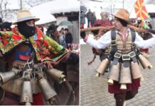 Видео: Странчинарски игри во Мокриево – вековна традиција под Беласица на истерување зли духови и гозба со качамак со колбаси!