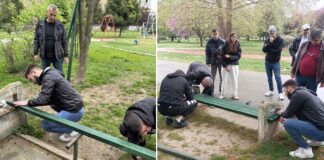 ФОТО: Средношколци од Никола Карев Струмица почнаа да ги санираат оштетените клупи за одмор во паркот – на лице место монтираат нови !