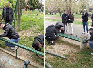 ФОТО: Средношколци од Никола Карев Струмица почнаа да ги санираат оштетените клупи за одмор во паркот – на лице место монтираат нови !