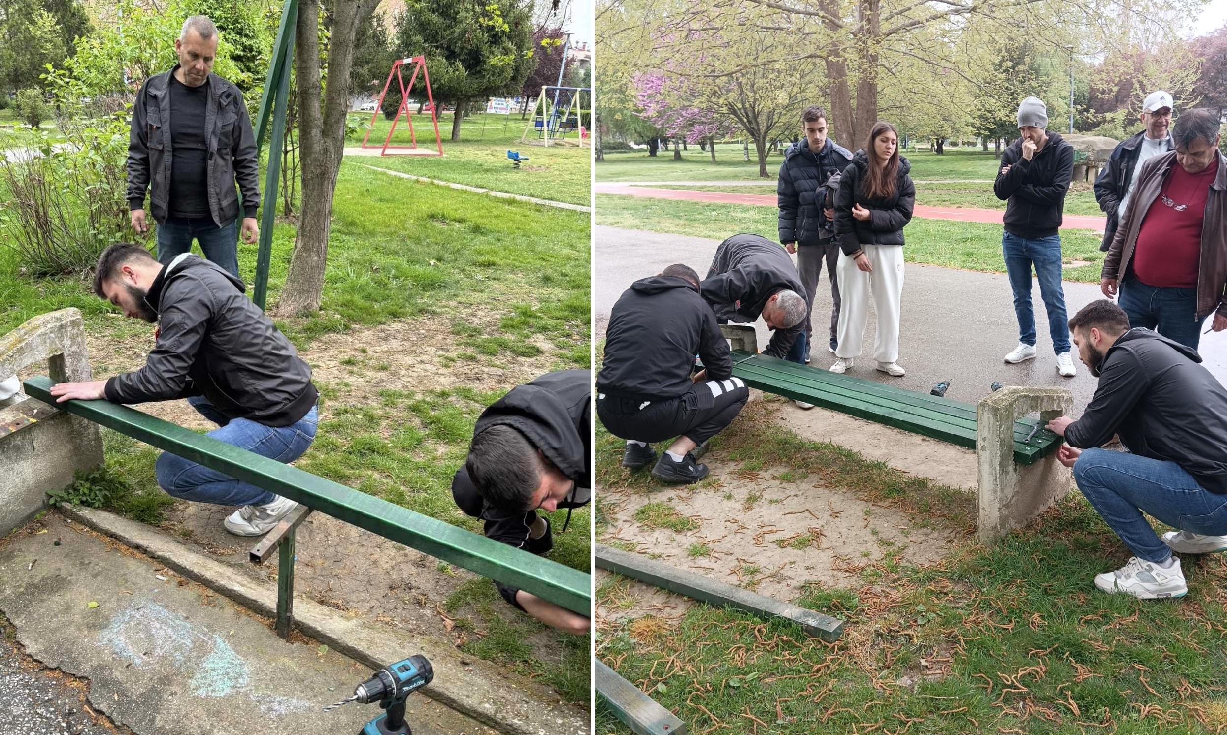 ФОТО: Средношколци од Никола Карев Струмица почнаа да ги санираат оштетените клупи за одмор во паркот – на лице место монтираат нови !