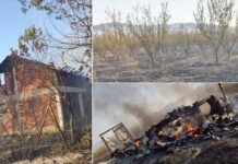 Пожарот кој ја зафати месноста Софилар кај Струмица предизвика штети – има изогрено објекти, насади, механизација (ФОТО)